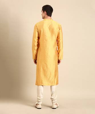 Yellow silk jaquard kurta set 5