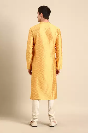 Yellow silk jaquard kurta set