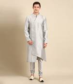Silver grey silk jaquard kurta set
