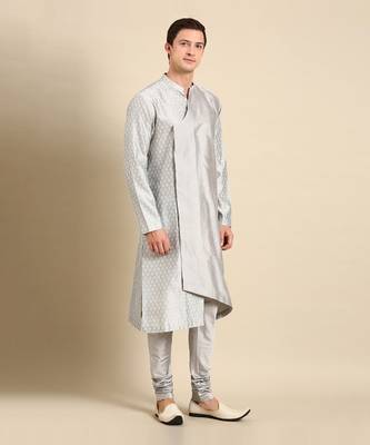 Silver grey silk jaquard kurta set 2