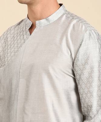 Silver grey silk jaquard kurta set 3
