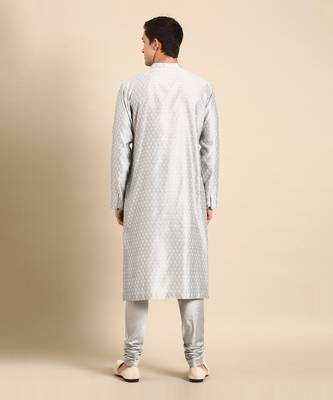 Silver grey silk jaquard kurta set 5
