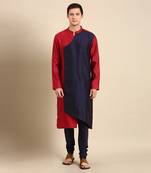 Red & blue silk jaquard kurta set