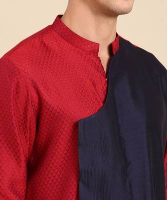 Red & blue silk jaquard kurta set 2