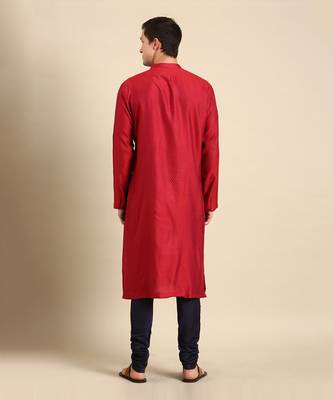 Red & blue silk jaquard kurta set 4
