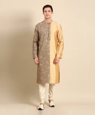 Brown & gold silk chanderi kurta set 1