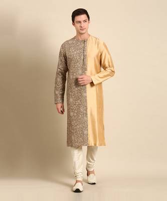 Brown & gold silk chanderi kurta set 2