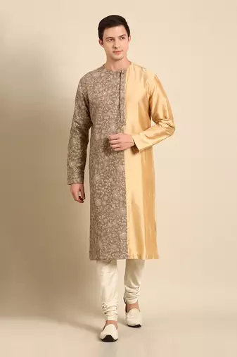 Brown & gold silk chanderi kurta set