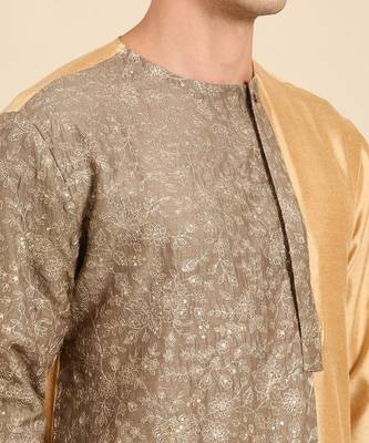 Brown & gold silk chanderi kurta set 3
