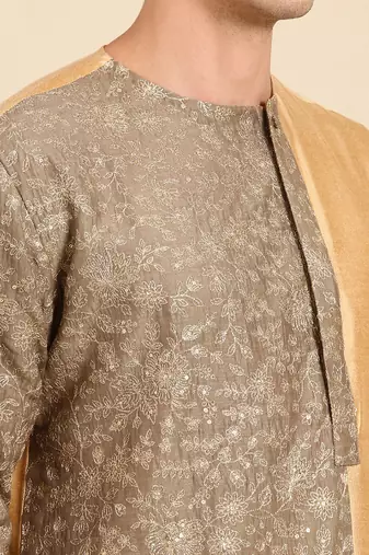 Brown & gold silk chanderi kurta set