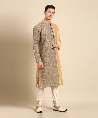 Brown & gold silk chanderi kurta set 4