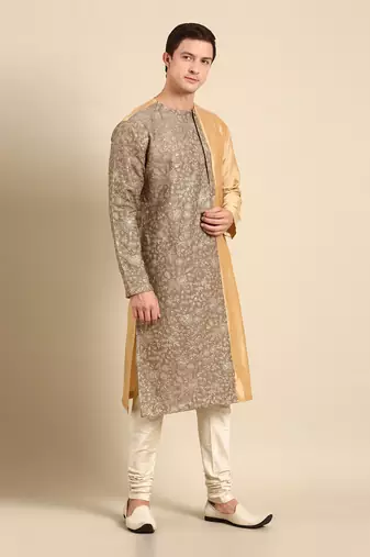 Brown & gold silk chanderi kurta set
