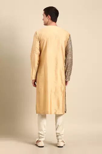 Brown & gold silk chanderi kurta set