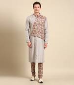 Silver grey silk muslin kurta set