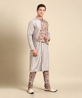 Silver grey silk muslin kurta set 2