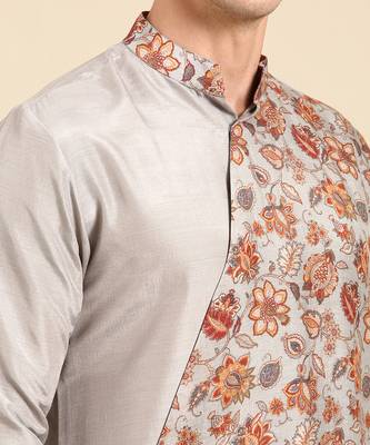 Silver grey silk muslin kurta set 3