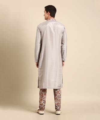 Silver grey silk muslin kurta set 4