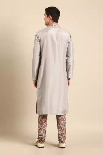 Silver grey silk muslin kurta set