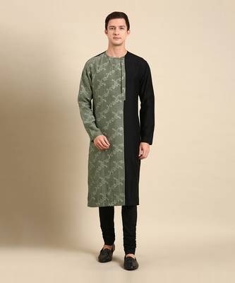 Black & green chanderi silk kurta set 1