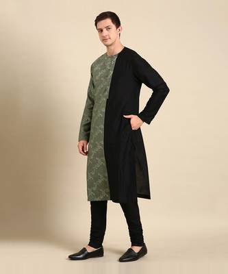 Black & green chanderi silk kurta set 2