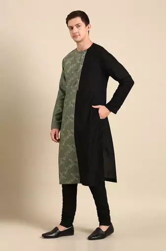 Black & green chanderi silk kurta set