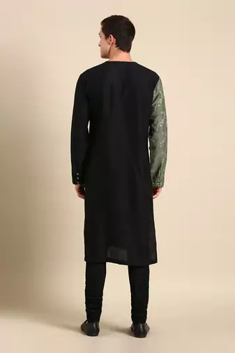 Black & green chanderi silk kurta set