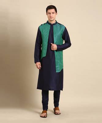 Green & blue silk jaquard kurta set 2