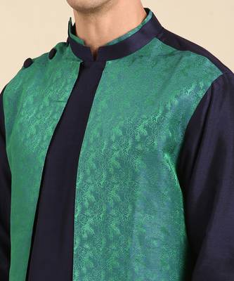 Green & blue silk jaquard kurta set 3