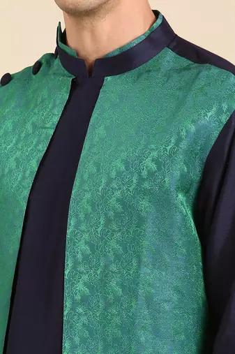 Green & blue silk jaquard kurta set