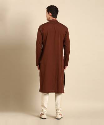 Brown yellow print cotton linen kurta set 4