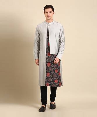 Silver black silk muslin kurta set 1