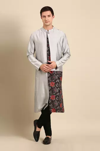 Silver black silk muslin kurta set