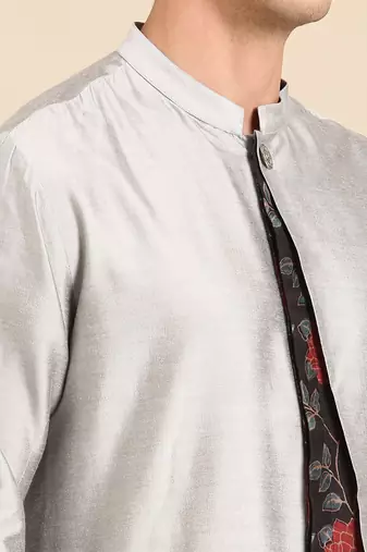 Silver black silk muslin kurta set
