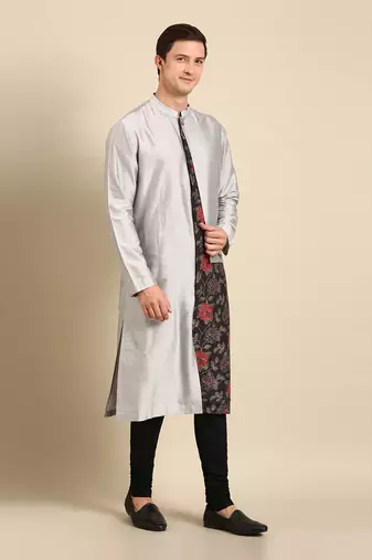 Silver black silk muslin kurta set