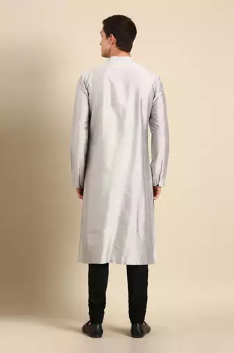 Silver black silk muslin kurta set