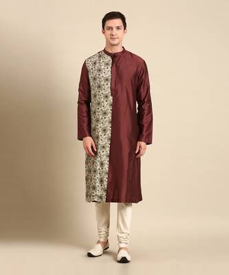 Blue & red print silk muslin kurta set 1