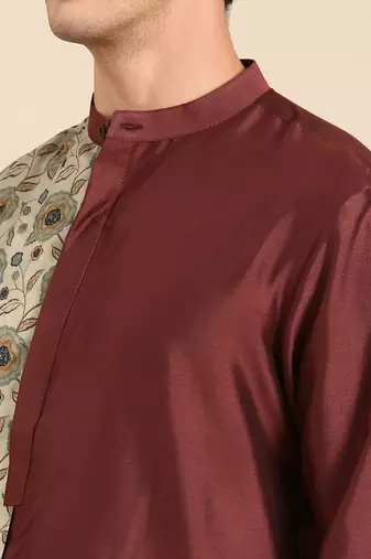 Blue & red print silk muslin kurta set