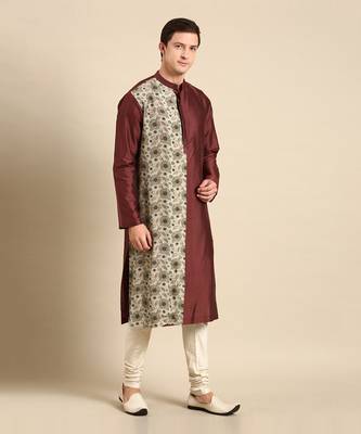 Blue & red print silk muslin kurta set 3