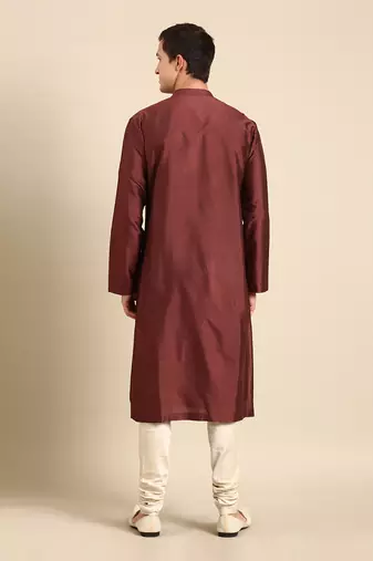 Blue & red print silk muslin kurta set