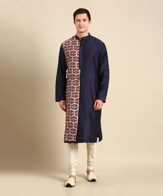 Brown & beige print silk chanderi kurta set 1