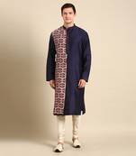 Brown & beige print silk chanderi kurta set