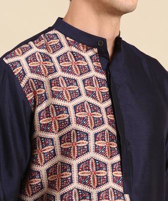 Brown & beige print silk chanderi kurta set 2