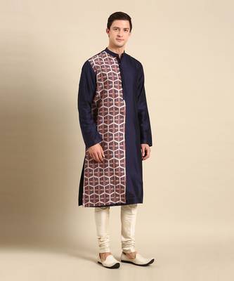Brown & beige print silk chanderi kurta set 3