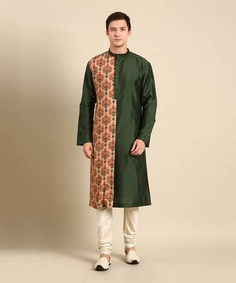 Green print silk muslin kurta set 1