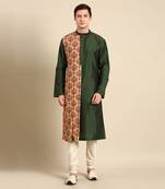Green print silk muslin kurta set