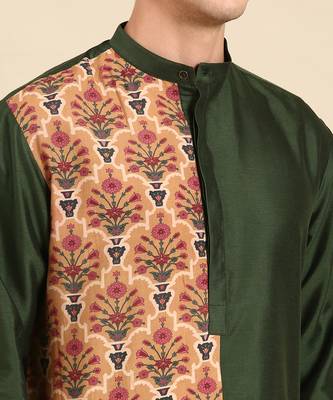 Green print silk muslin kurta set 2