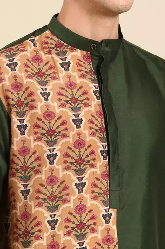 Green print silk muslin kurta set