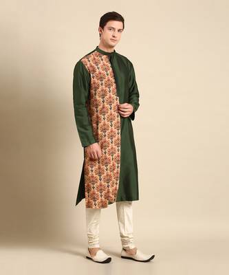 Green print silk muslin kurta set 3