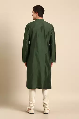 Green print silk muslin kurta set