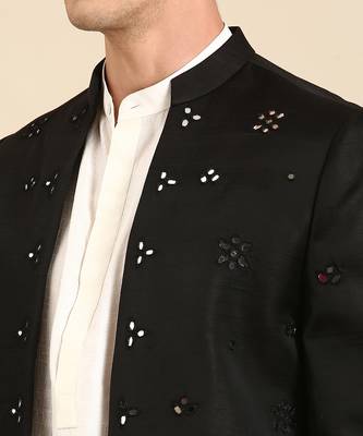 Black mirror emb crush silk long open jacket 2